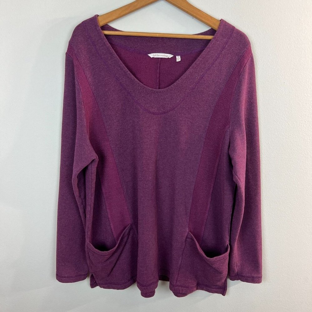 Soft Surrounding Tunic Sweater 1X Burgundy Pockets Long Sleeve Knit Pockets